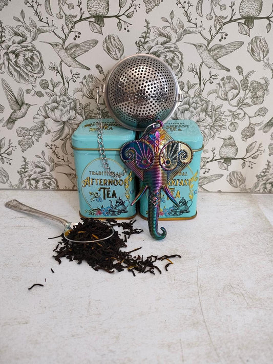 Ball Mesh Tea Infuser with Elephant Charm, loose Tea Infuser, Mesh Tea Strainer, herb infuser, Animal Themed Tea Gifts