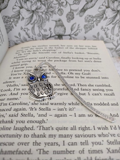 Tibetan Style Alloy Bird Bookmarks, Blue Saphire Rhinestone Owl Page Markers, Owl Gifts