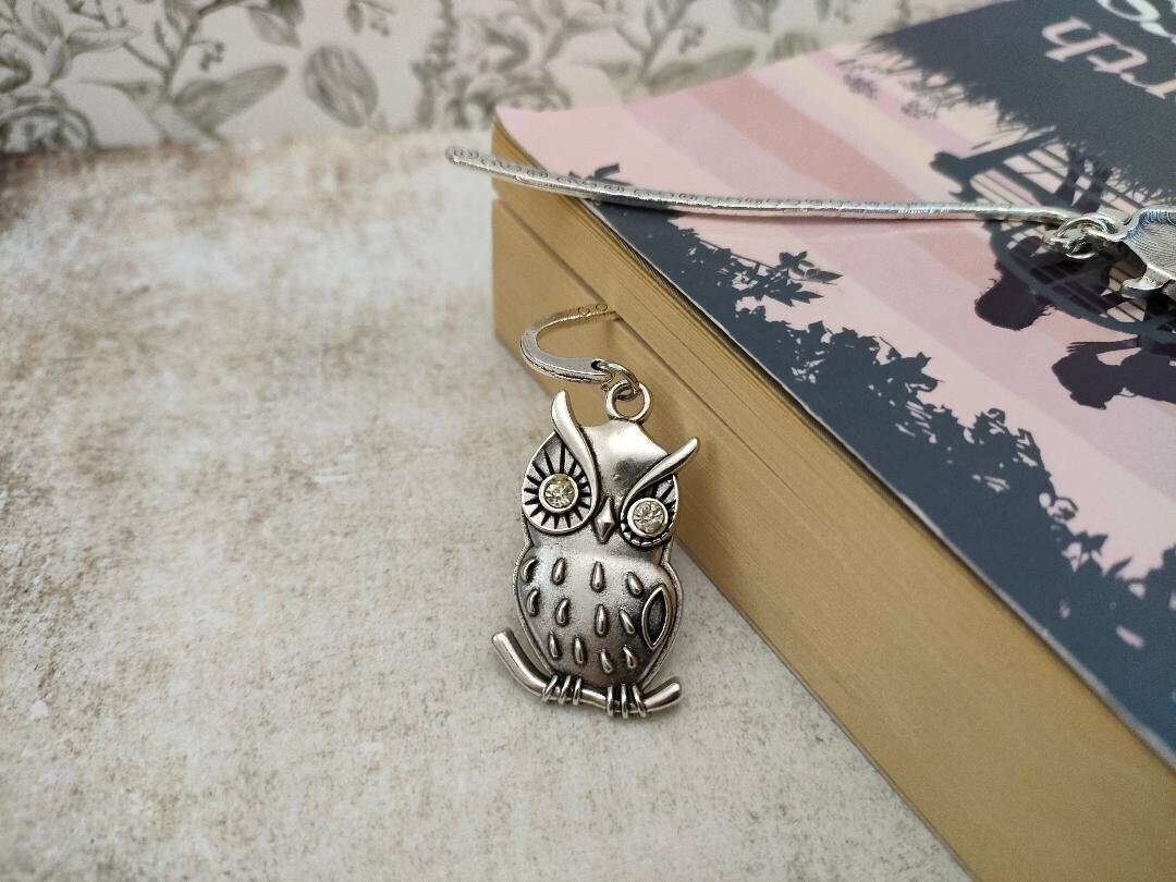 Tibetan Style Alloy Bird Bookmarks, Clear Rhinestone Owl Page Markers, Owl Gifts