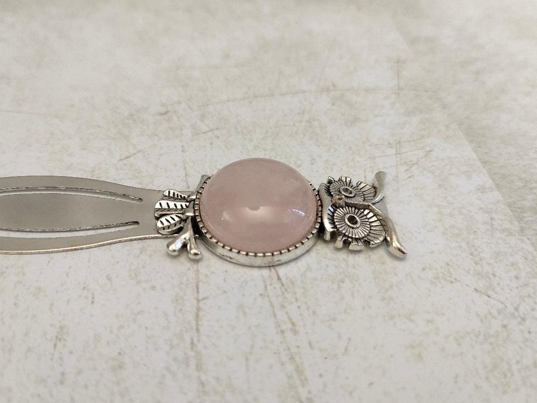 Vintage Owl Antique Silver Tibetan Style Alloy Bookmarks, Natural Rose Quartz Bookmarker, Gift for Book Lovers, Reading Accessories