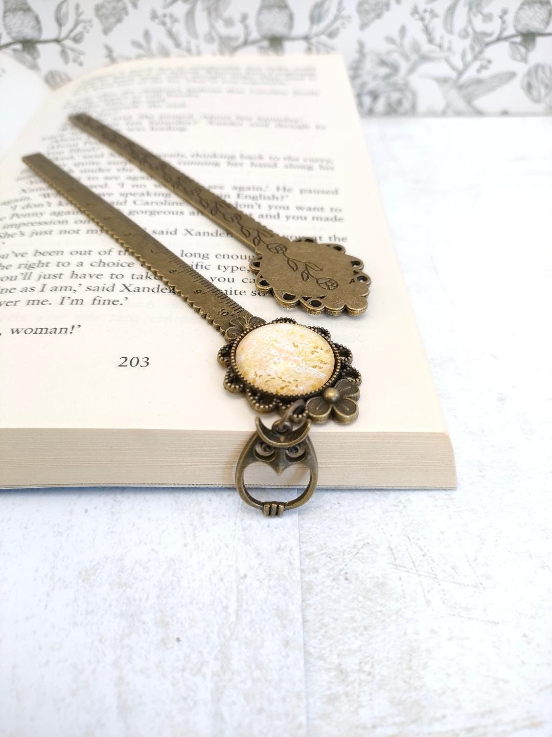 Vintage Floral Print Antique Bronze Tibetan Style Alloy Ruler/Bookmarks, Gift for Book Lovers, Book accessories and Gfits