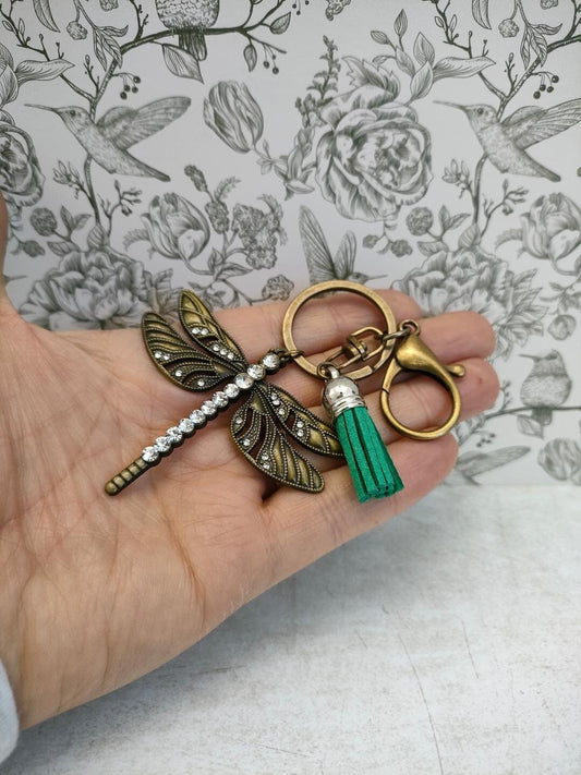 Dragonfly Antique Bronze Tibetan Style keyring, Insect themed Key Chains, Gift for Bug Lovers, Bag Accessories and Gfits