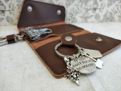 Soft Genuine Leather Car Key Holder for Men, Change Purse, Keychain Case Wallet with 6 Hooks Fathers Day Gifts, Mens Leather Wallets