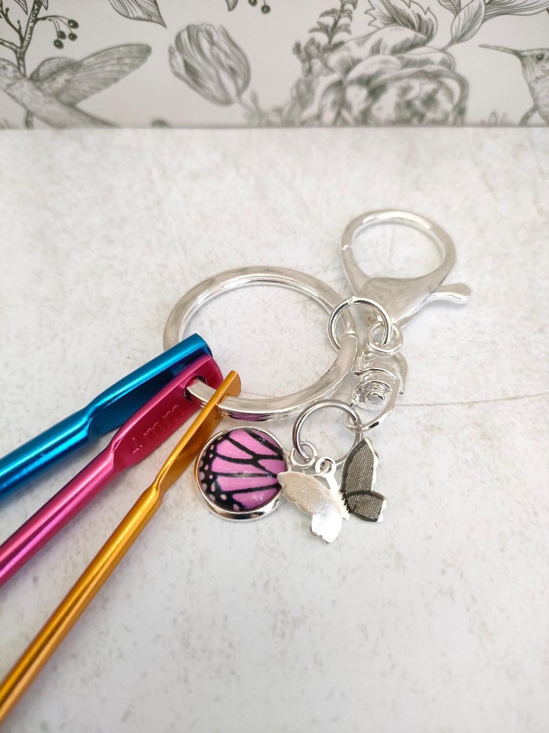 Mini Travel Crochet Hooks On The Go With Butterfly, Lightweight Crochet Hooks Keyring, 3mm, 4mm and 5mm Crochet Hooks for Travel