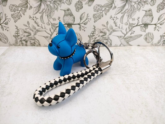 Blue French Bulldog Keychains, Dog lover Gifts, Cute Bright Blue Dog Bag Accessories, Gift for Dog Lovers