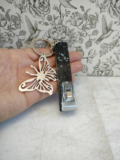 Black Contactless Card Extractor, Long Nail Card Extractor Keychain with Butterfly Charm, Card Puller for Girls, Card Grabber Keychain