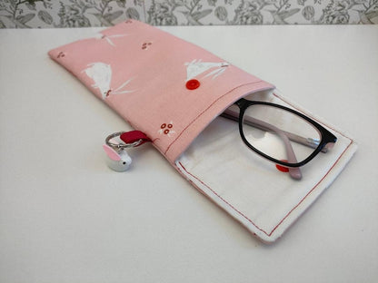 Rabbit Themed Soft Glasses Case, Holiday Accessories Essentials, Sun Glasses Padded Sleeve, Pink Spectacles Case, Reading Case with Rabbit