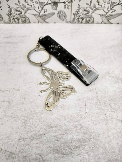 Black Contactless Card Extractor, Long Nail Card Extractor Keychain with Butterfly Charm, Card Puller for Girls, Card Grabber Keychain