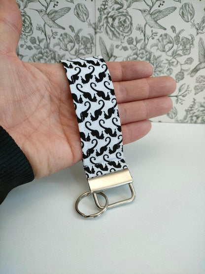 Seahorse Key Fob, Black and White keyrings, Car key Accesorie, Handy Key Organiser, Chicken Fabric Keyring, Gift for Mum, Small Wristlet