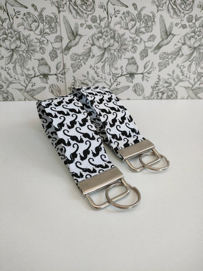 Seahorse Key Fob, Black and White keyrings, Car key Accesorie, Handy Key Organiser, Chicken Fabric Keyring, Gift for Mum, Small Wristlet