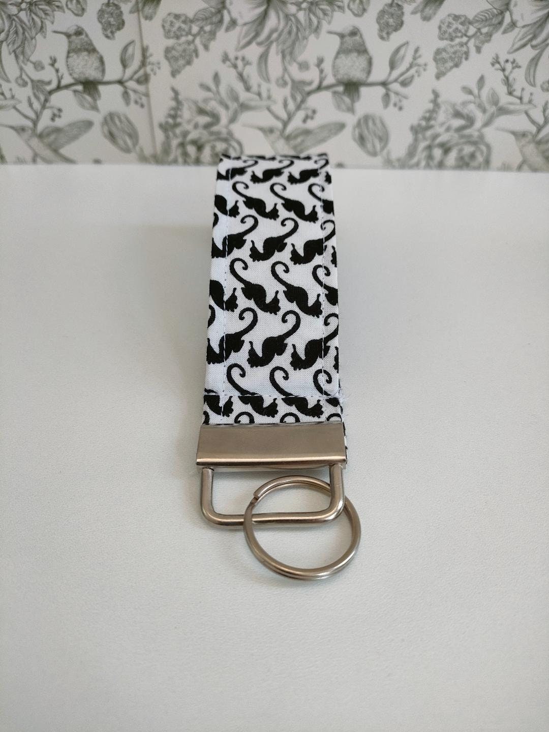 Seahorse Key Fob, Black and White keyrings, Car key Accesorie, Handy Key Organiser, Chicken Fabric Keyring, Gift for Mum, Small Wristlet