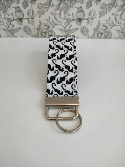 Seahorse Key Fob, Black and White keyrings, Car key Accesorie, Handy Key Organiser, Chicken Fabric Keyring, Gift for Mum, Small Wristlet