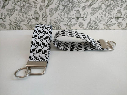 Seahorse Key Fob, Black and White keyrings, Car key Accesorie, Handy Key Organiser, Chicken Fabric Keyring, Gift for Mum, Small Wristlet