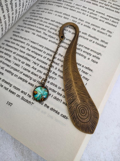Peacock Feather Antique Bronze Tibetan Style Alloy Bookmarks, Bird themed Bookmarker, Gift for Book Lovers, Reading Accessories and Gfits