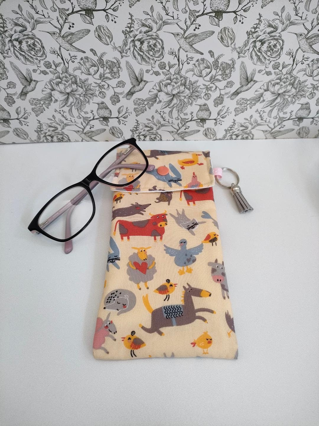 Farm Yard Print Themed Soft Glasses Case, Holiday Accessories Essentials, Sun Glasses Padded Sleeve, Spectacles Case, Fun Kids Glasses Case