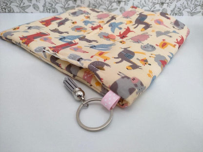 Adjustable Book Sleeve In Farm Yard Animal Print, Handmade Padded Protective Book Cosy,  Fabric Tablet Pouch, Holiday Book Essentials