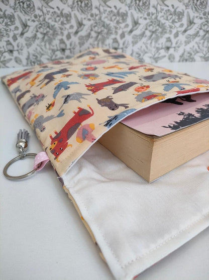 Adjustable Book Sleeve In Farm Yard Animal Print, Handmade Padded Protective Book Cosy,  Fabric Tablet Pouch, Holiday Book Essentials