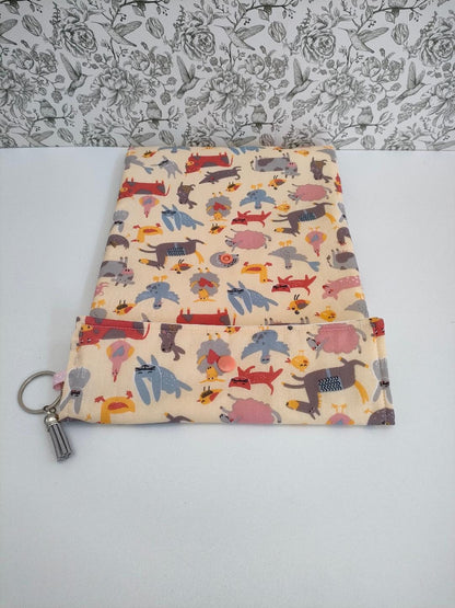 Adjustable Book Sleeve In Farm Yard Animal Print, Handmade Padded Protective Book Cosy,  Fabric Tablet Pouch, Holiday Book Essentials