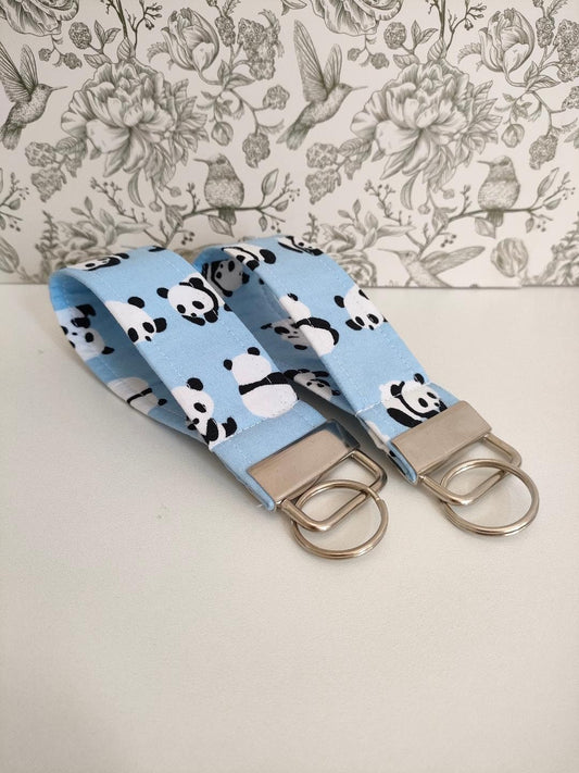 Panda Themed Key Fob, Pale Blue Panda Lanyards, Car key Accesorie, Handy Key Organiser, Chicken Fabric Keyring, Gift for Mum, Small Wristlet