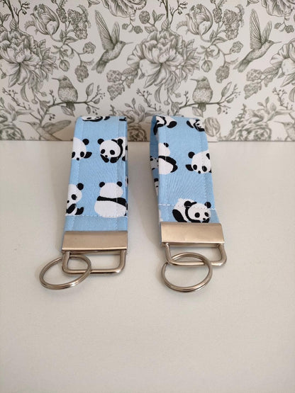 Panda Themed Key Fob, Pale Blue Panda Lanyards, Car key Accesorie, Handy Key Organiser, Chicken Fabric Keyring, Gift for Mum, Small Wristlet