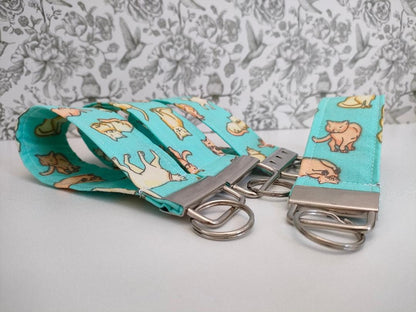 Cat Themed Key Fob, Mint Green Kitten Lanyards, Car key Accesorie, Handy Key Organiser, Chicken Fabric Keyring, Gift for Mum, Small Wristlet