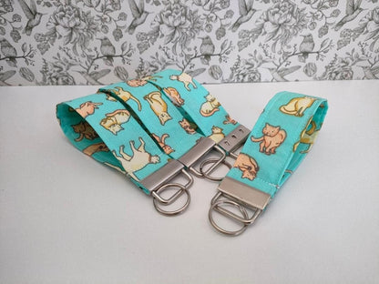 Cat Themed Key Fob, Mint Green Kitten Lanyards, Car key Accesorie, Handy Key Organiser, Chicken Fabric Keyring, Gift for Mum, Small Wristlet