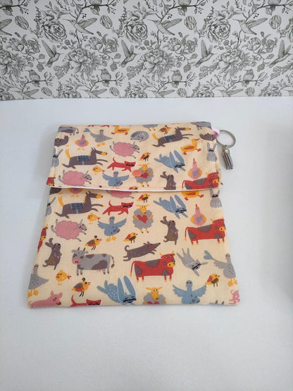 Adjustable Book Sleeve In Farm Yard Animal Print, Handmade Padded Protective Book Cosy,  Fabric Tablet Pouch, Holiday Book Essentials