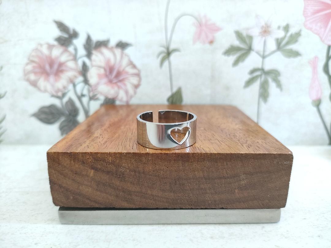 Chunky Hollow Heart Adjustable Ring, 304 Stainless Steel Jewellery, Hypoallergenic rings for women