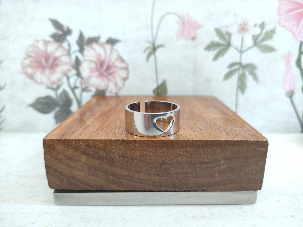 Chunky Hollow Heart Adjustable Ring, 304 Stainless Steel Jewellery, Hypoallergenic rings for women