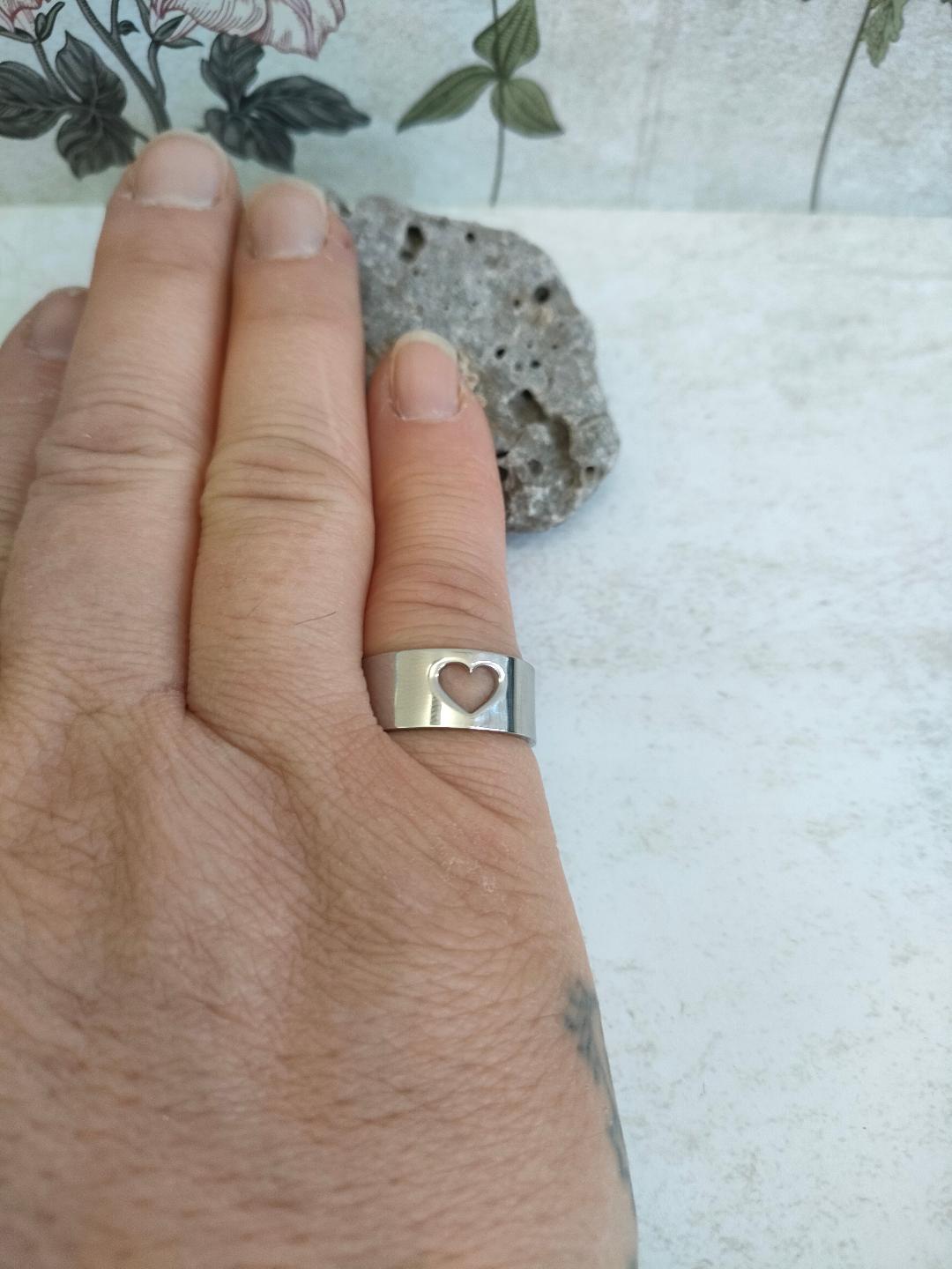 Chunky Hollow Heart Adjustable Ring, 304 Stainless Steel Jewellery, Hypoallergenic rings for women