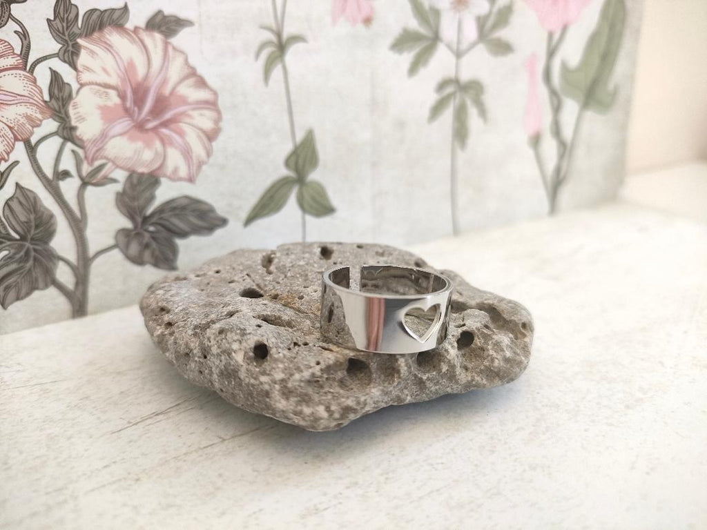 Chunky Hollow Heart Adjustable Ring, 304 Stainless Steel Jewellery, Hypoallergenic rings for women