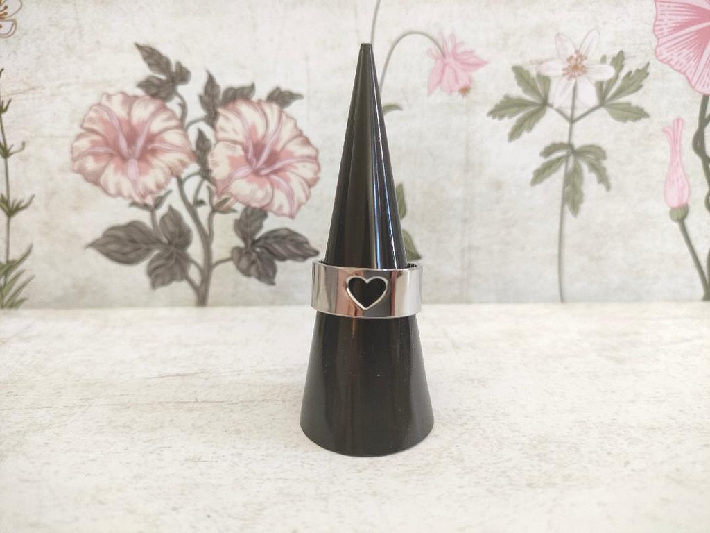 Chunky Hollow Heart Adjustable Ring, 304 Stainless Steel Jewellery, Hypoallergenic rings for women