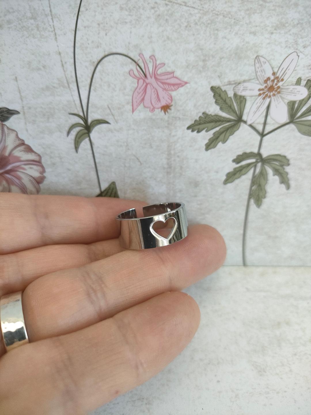 Chunky Hollow Heart Adjustable Ring, 304 Stainless Steel Jewellery, Hypoallergenic rings for women