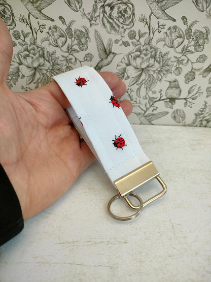 Ladybird Key Fob, Car key Accesorie, Bug Lover Gifts, Handy Key Organiser, Insect Print Fabric Keyring, Gift for Mum, Small Handmade Key Fob