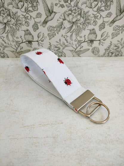 Ladybird Key Fob, Car key Accesorie, Bug Lover Gifts, Handy Key Organiser, Insect Print Fabric Keyring, Gift for Mum, Small Handmade Key Fob