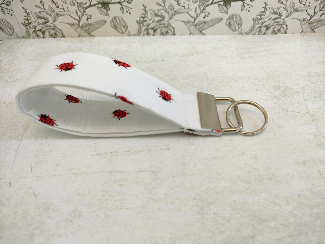 Ladybird Key Fob, Car key Accesorie, Bug Lover Gifts, Handy Key Organiser, Insect Print Fabric Keyring, Gift for Mum, Small Handmade Key Fob