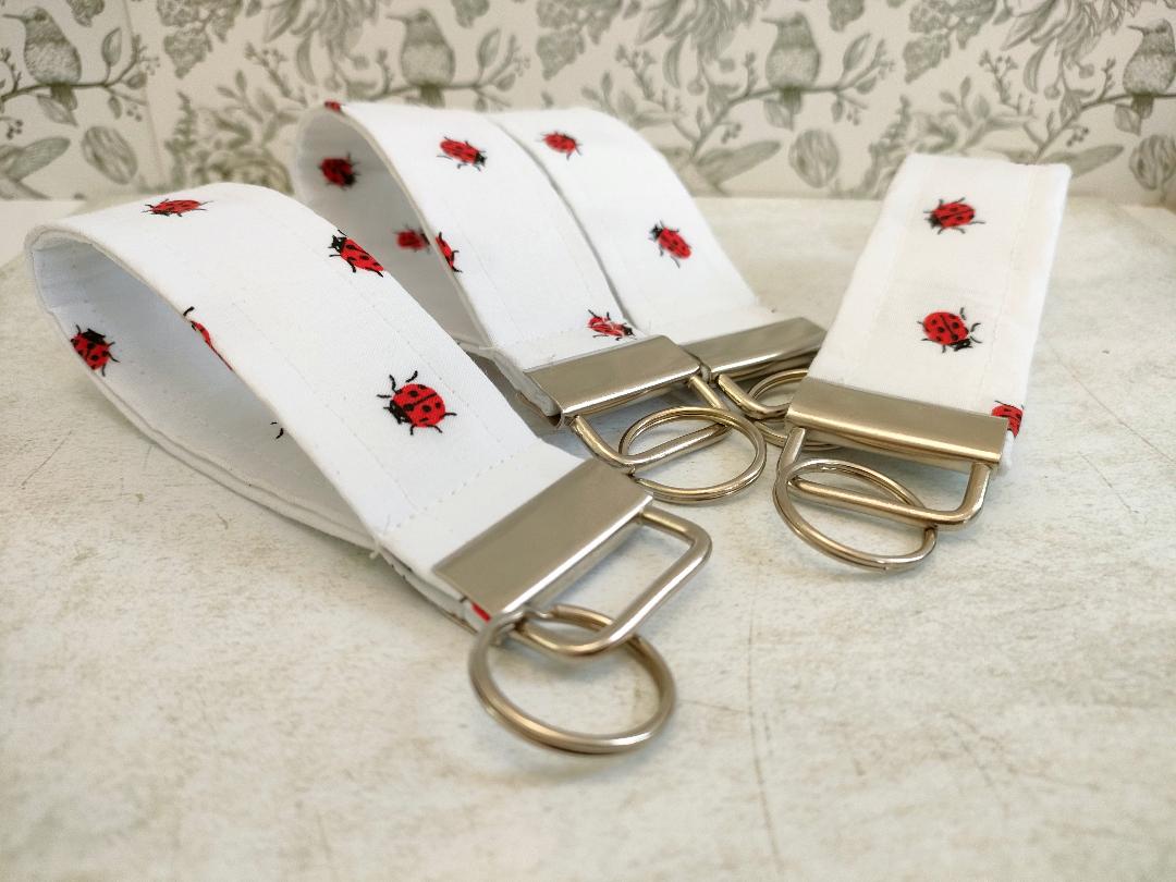 Ladybird Key Fob, Car key Accesorie, Bug Lover Gifts, Handy Key Organiser, Insect Print Fabric Keyring, Gift for Mum, Small Handmade Key Fob