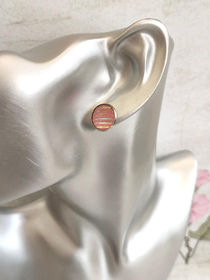 Coral Glitter Mermaid Stud, Cute Stud, Mermaid scale stud, Small Coral Stud earring, Coral Sparkly Studs(12 mm)