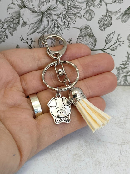 Cute Pig Charm Keyrings, Bag and Purse Keyring Accessories, Gift for Pig lovers, Animal themed Keyrings and Keychains