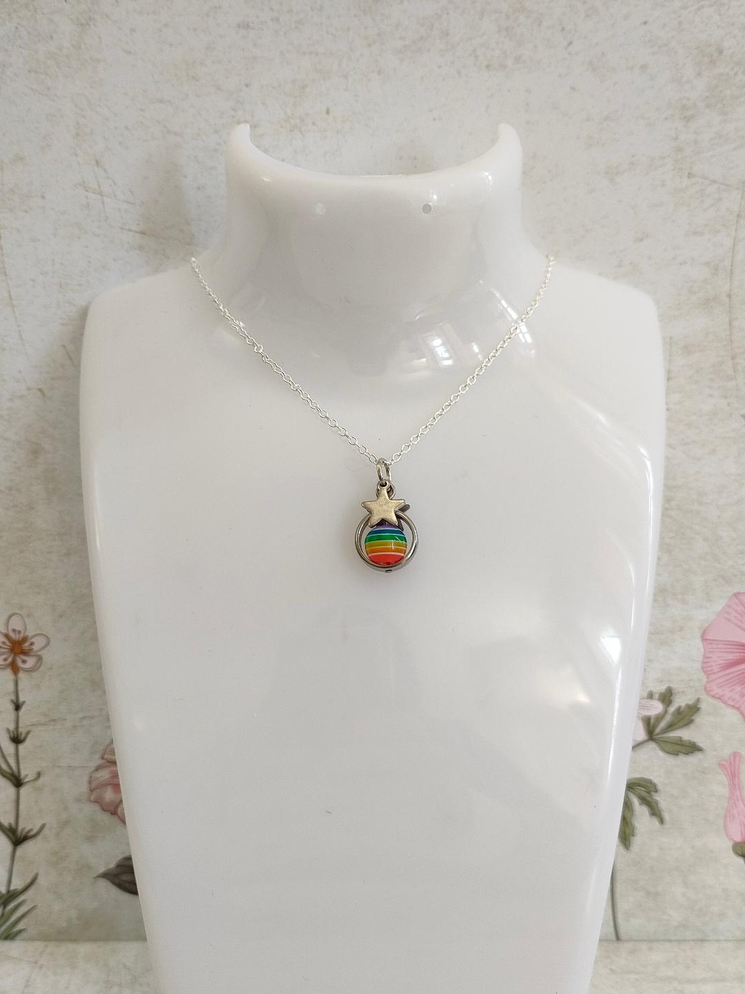 Fidget Necklaces, Rainbow Bead LGBTQ Fidget Jewellery with Stainless Steel Stars, Worry Jewellery.