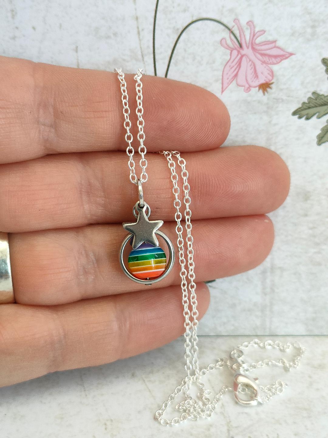 Fidget Necklaces, Rainbow Bead LGBTQ Fidget Jewellery with Stainless Steel Stars, Worry Jewellery.