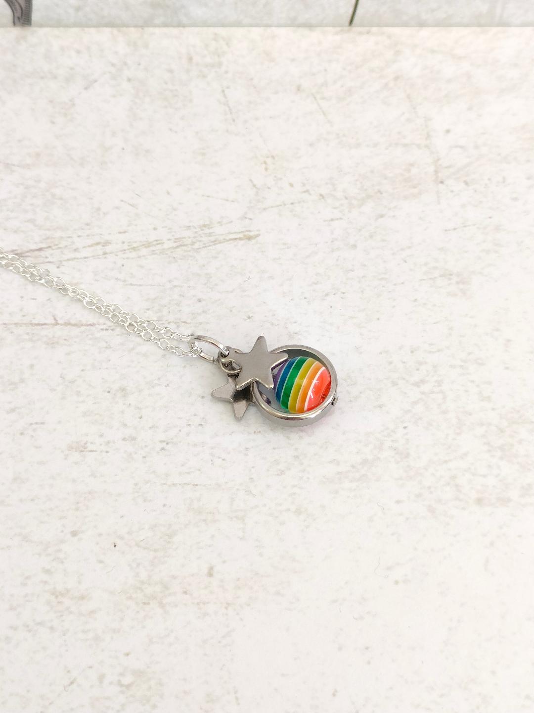 Fidget Necklaces, Rainbow Bead LGBTQ Fidget Jewellery with Stainless Steel Stars, Worry Jewellery.