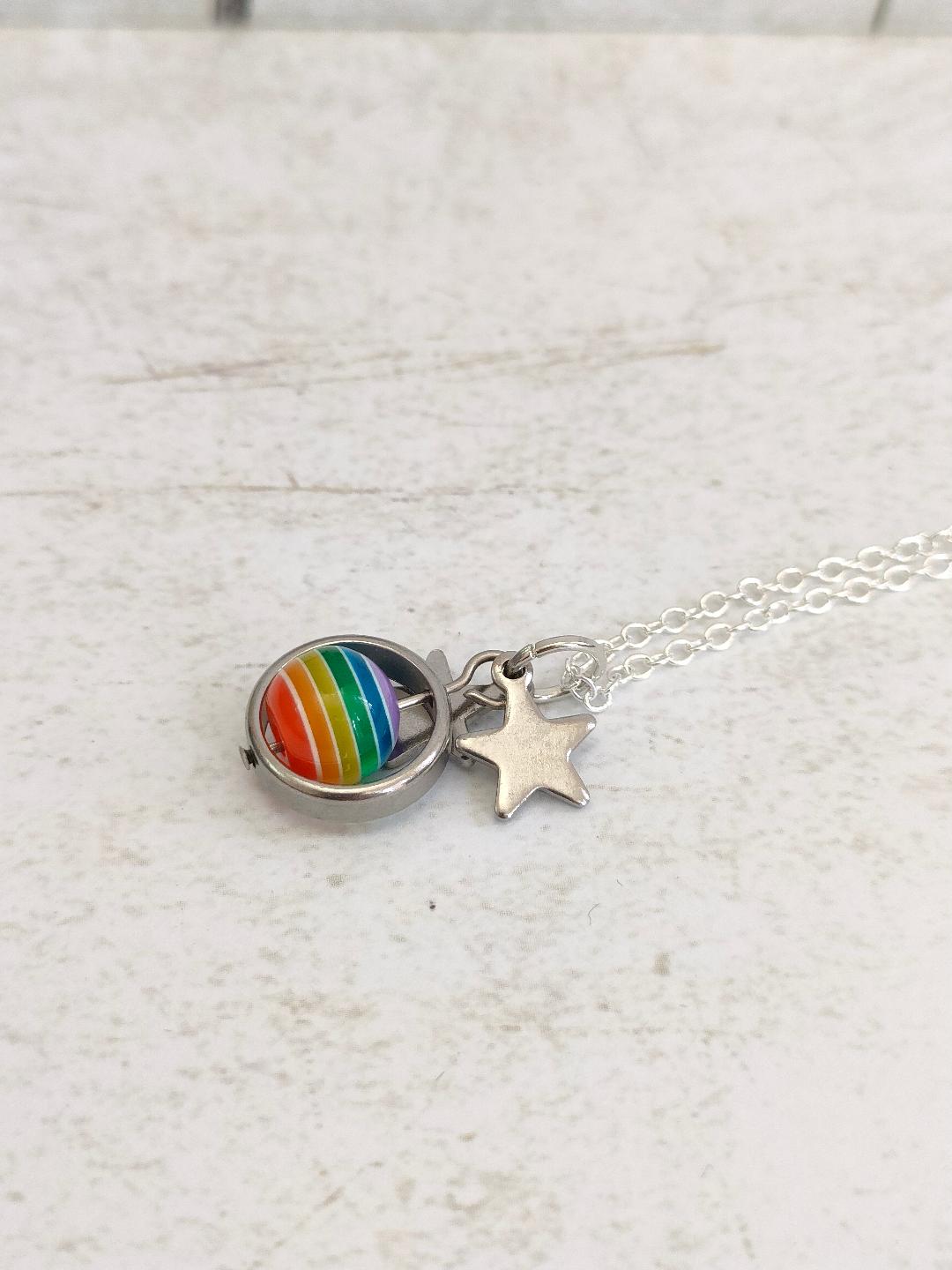 Fidget Necklaces, Rainbow Bead LGBTQ Fidget Jewellery with Stainless Steel Stars, Worry Jewellery.
