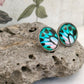 12mm Butterfly Wing Print Studs, Insect Earrings for Her, Black Turquoise and Pink Butterfly Earrings, Gift for Mum, Hypoallergenic Studs.