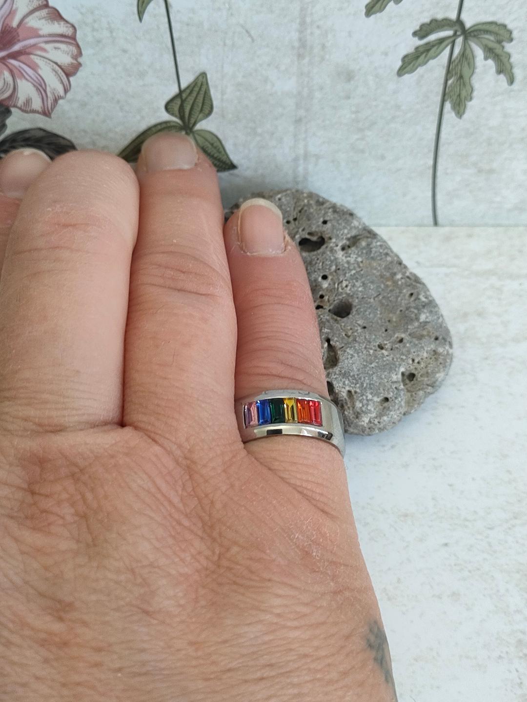 Chunky Rainbow Pride Ring, LGBTQ Jewellery, 304 Stainless Steel Jewellery, Hypoallergenic rings for women