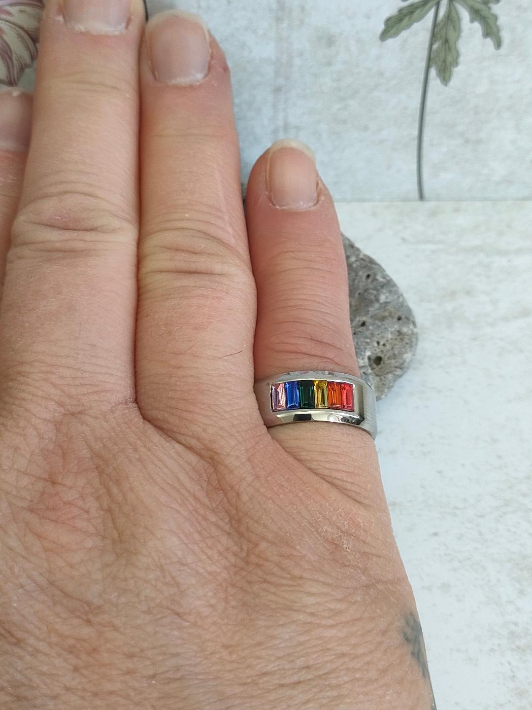Chunky Rainbow Pride Ring, LGBTQ Jewellery, 304 Stainless Steel Jewellery, Hypoallergenic rings for women