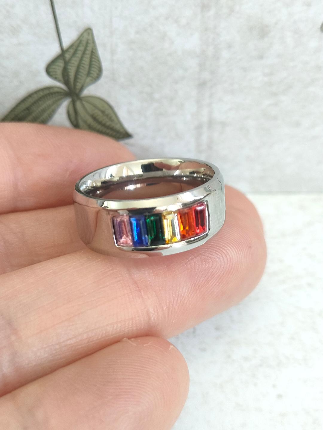 Chunky Rainbow Pride Ring, LGBTQ Jewellery, 304 Stainless Steel Jewellery, Hypoallergenic rings for women