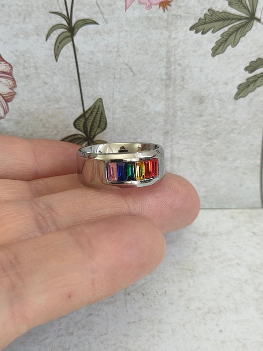 Chunky Rainbow Pride Ring, LGBTQ Jewellery, 304 Stainless Steel Jewellery, Hypoallergenic rings for women