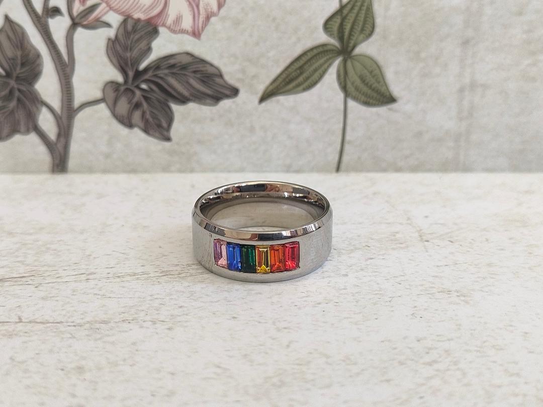 Chunky Rainbow Pride Ring, LGBTQ Jewellery, 304 Stainless Steel Jewellery, Hypoallergenic rings for women