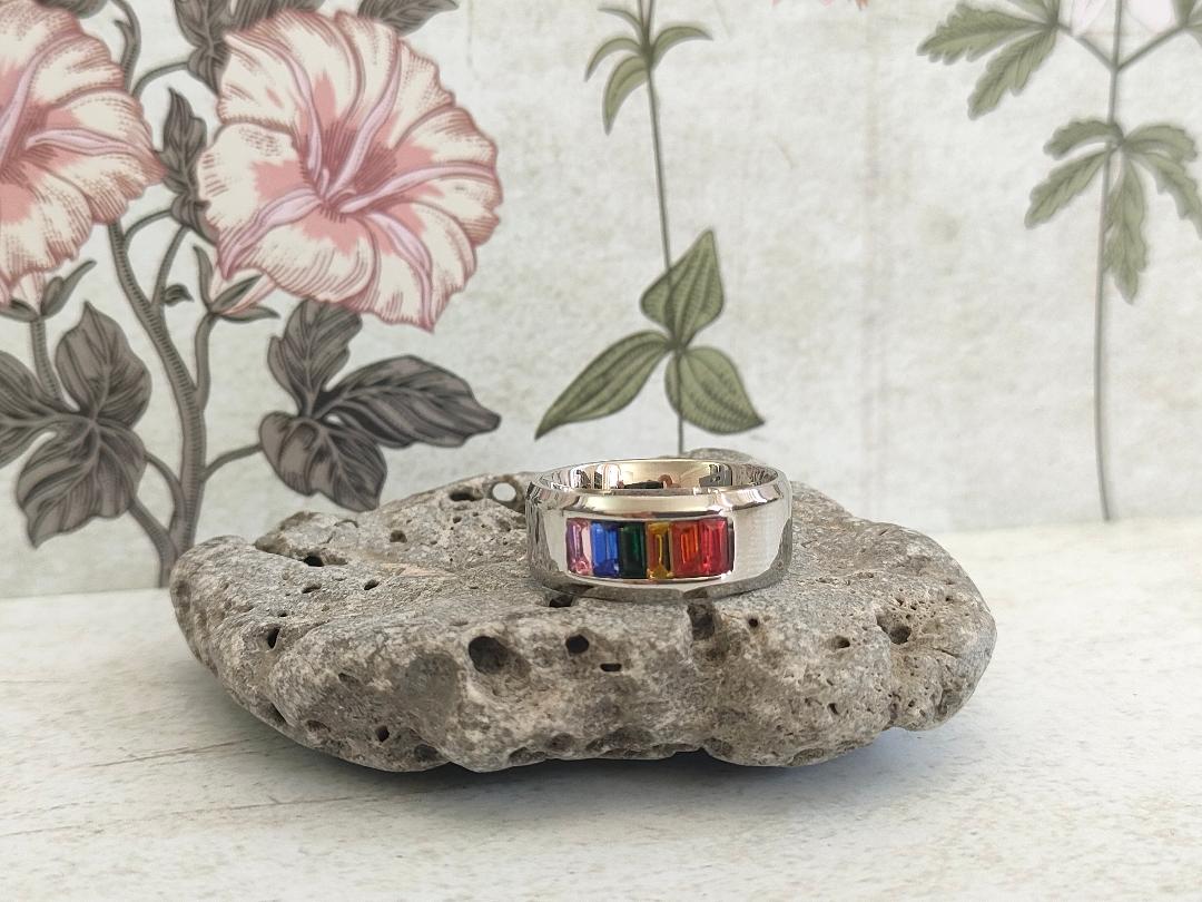 Chunky Rainbow Pride Ring, LGBTQ Jewellery, 304 Stainless Steel Jewellery, Hypoallergenic rings for women